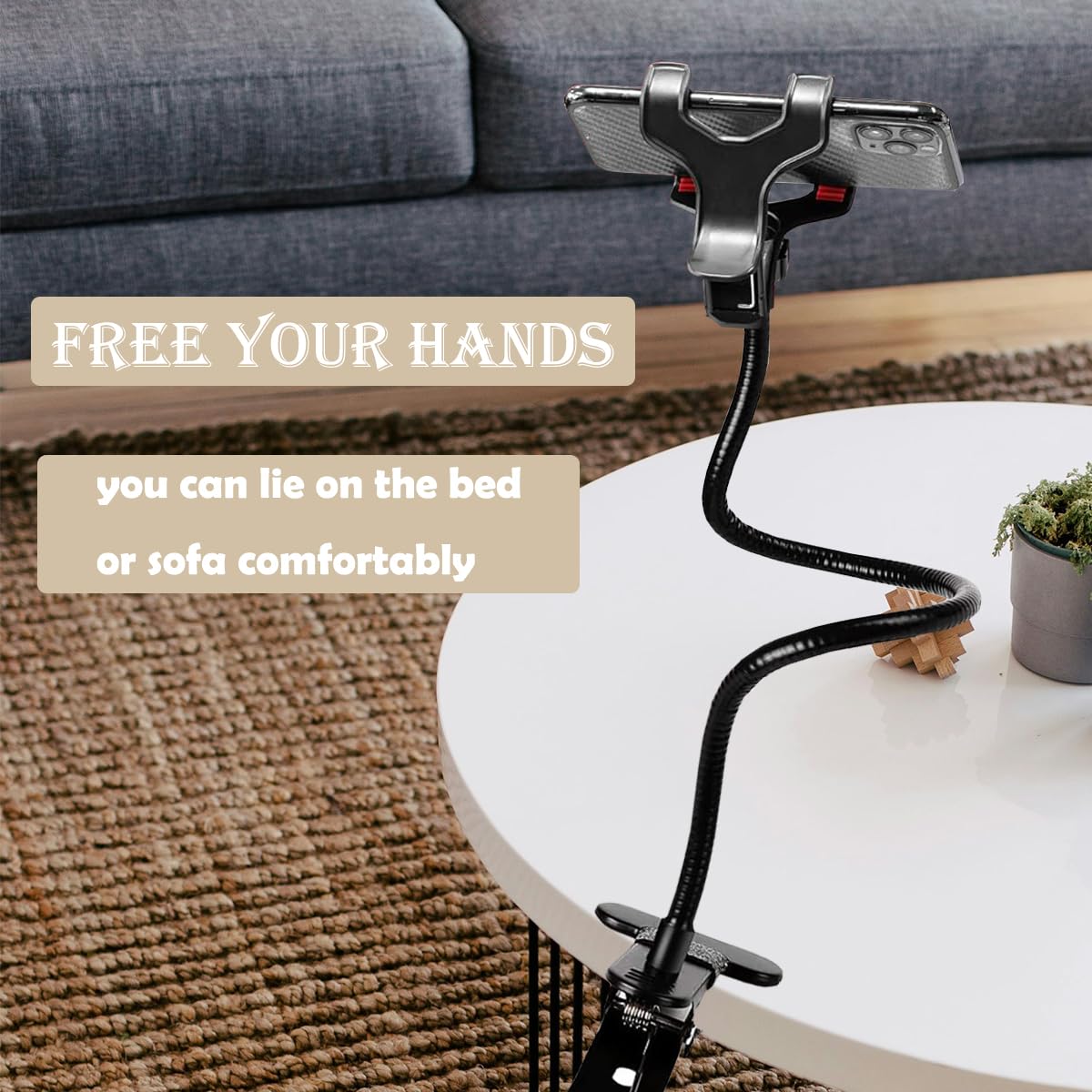 Selfdee Cell Phone Holder,Lazy Bracket, 360-Degree Rotating Universal Flexible Long Arms Clip Mount Gooseneck Phones Stand For B